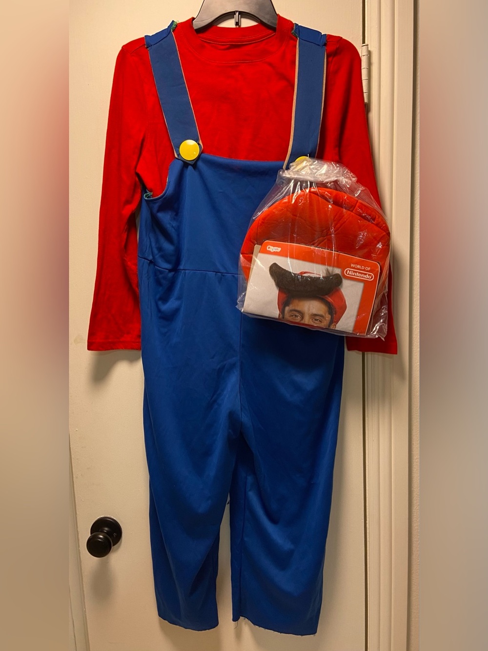 Super Mario Bros. Costume w/ Hat & Mustache Kids Size L